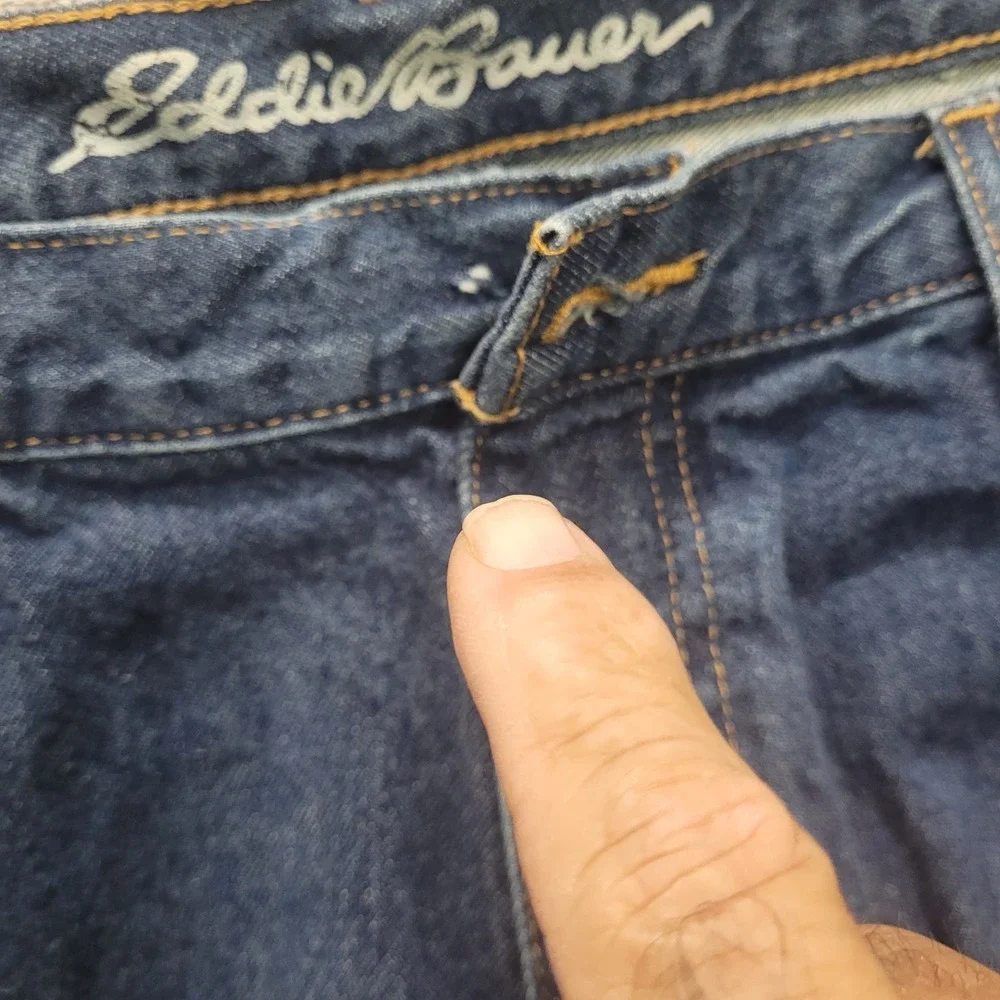 Eddie Bauer Mens Regular Fit Straight Leg Dark Wash Denim Jeans FLAW 36x34
